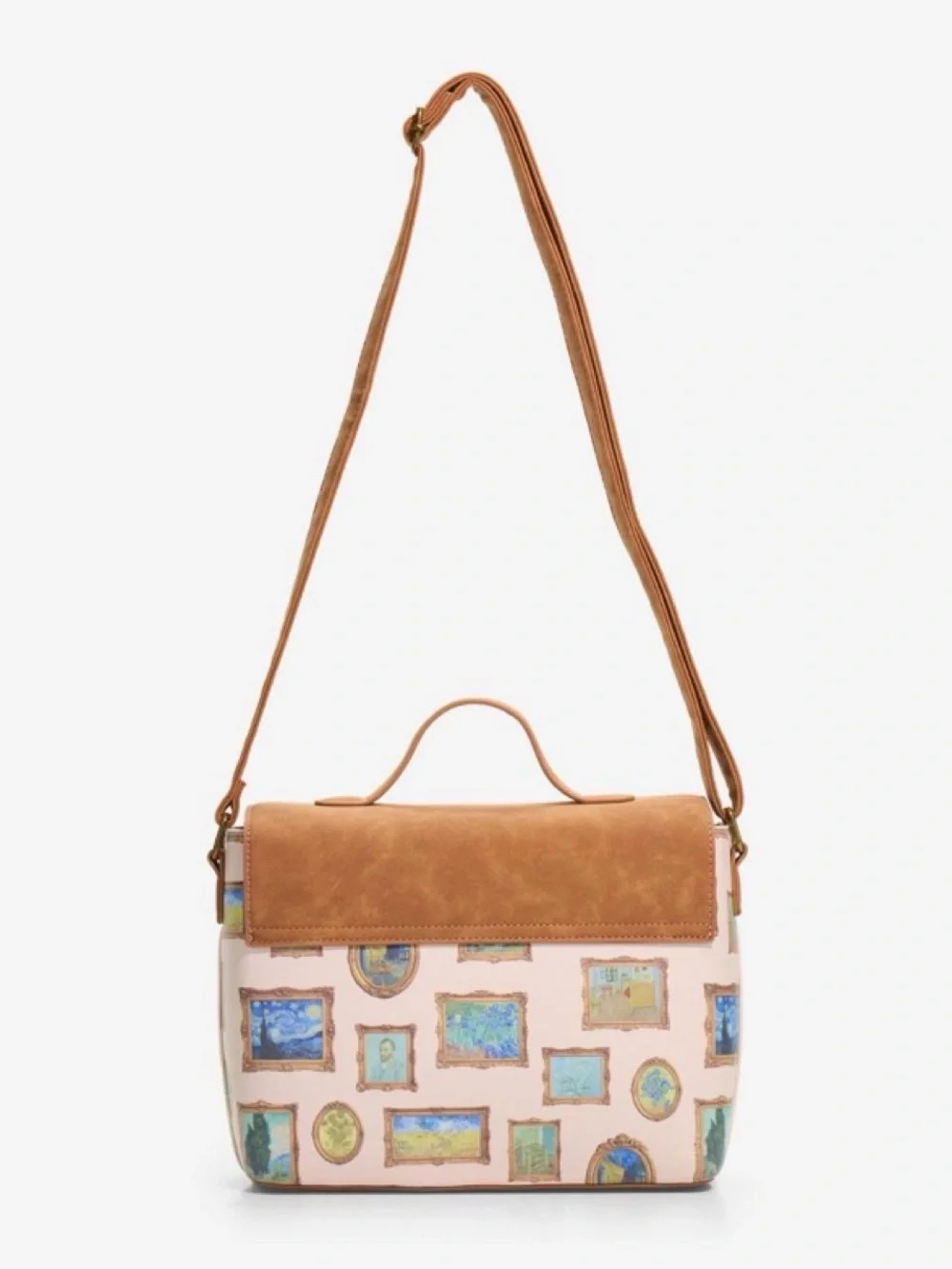 Van Gogh Art Print Crossbody Satchel - Tan and Pink